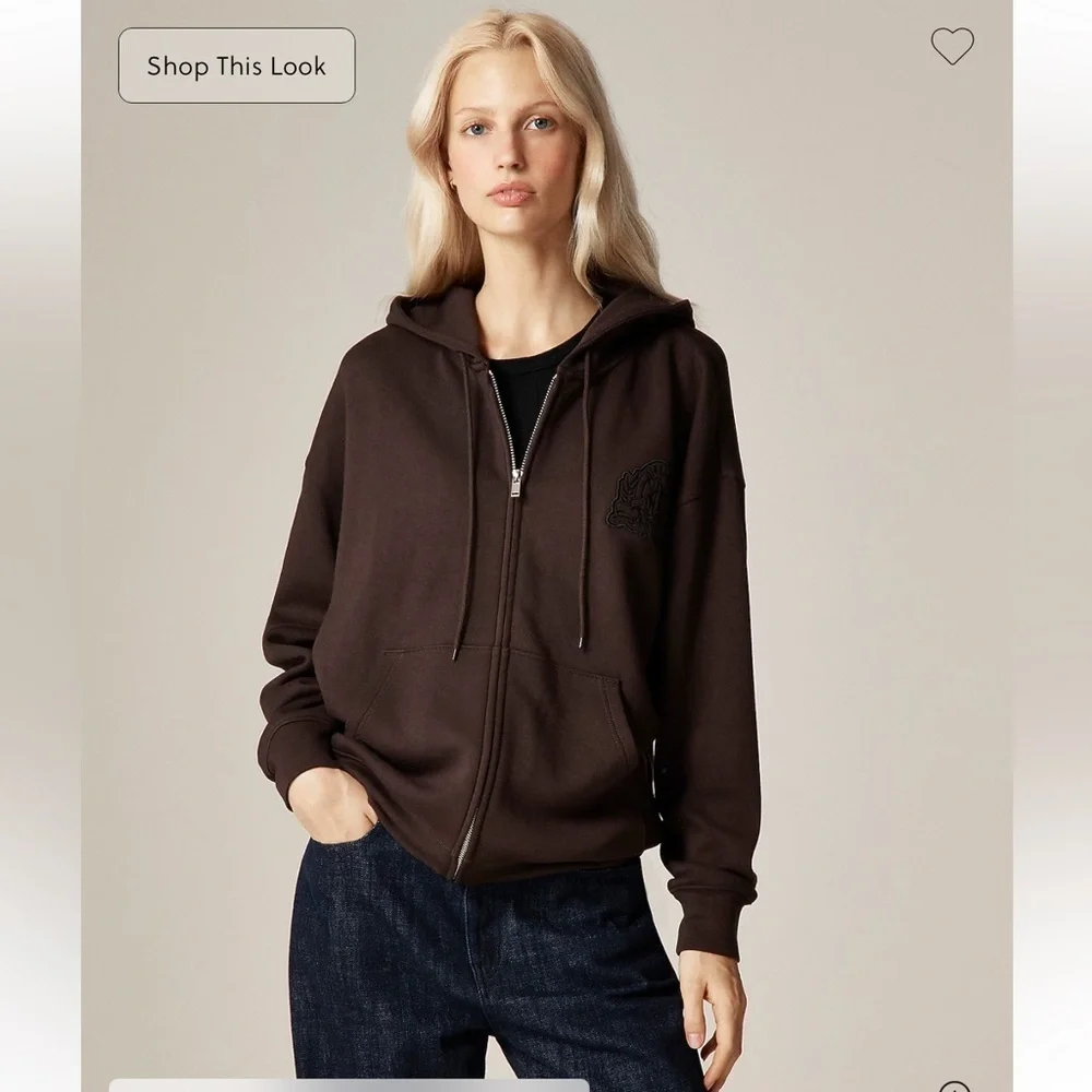 NEW Alex Eagle X J.Crew scuba-knit full-zip hoodie chocolate patch CO751 $168